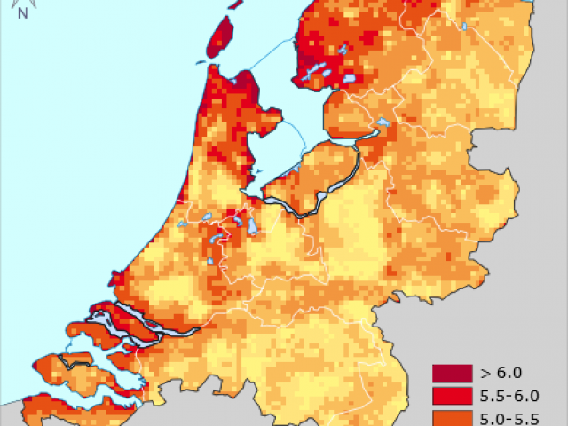 Gemiddelde jaarlijkse windsnelheid Nederland 1981-2010